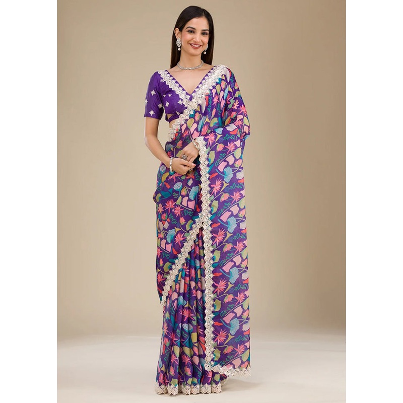 Royal Blue Georgette Saree With Blouse Piece - JD986598213