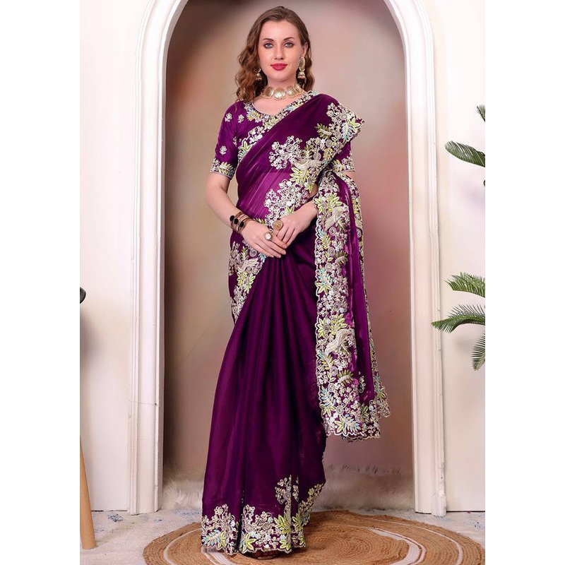 Voilet Spun Silk Saree With Blouse Piece - JD986598211