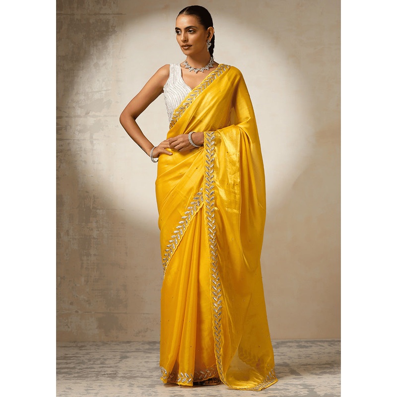 Yellow Spun Silk Saree With Blouse Piece - JD986598209