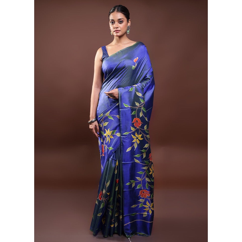 Blue Pure Bishnupuri Silk Saree Without Blouse Piece - JD986598067