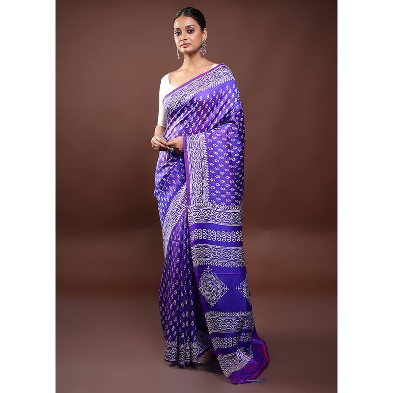 Blue Pure Bishnupuri Silk Saree Without Blouse Piece - JD986598069
