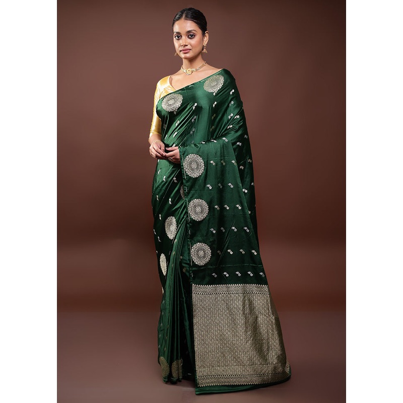 Green Dupion Silk Saree With Blouse Piece - JD986598048