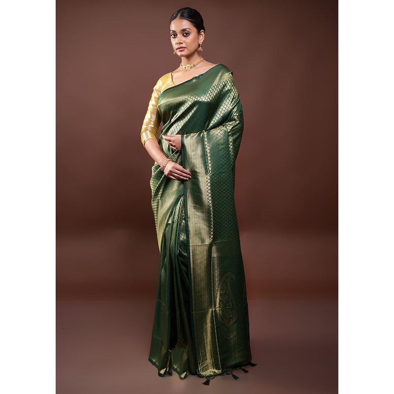 Green Dupion Silk Saree With Blouse Piece - JD986598049