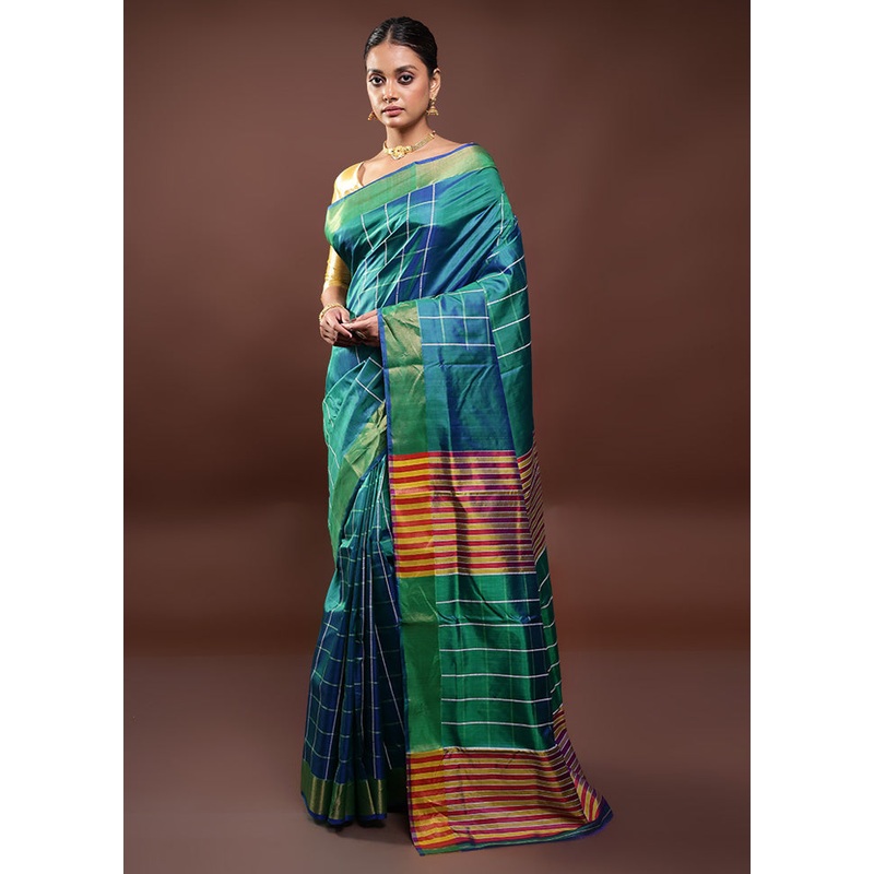Green Kalakshetra Kanjivaram Silk Saree With Blouse Piece - JD986598045