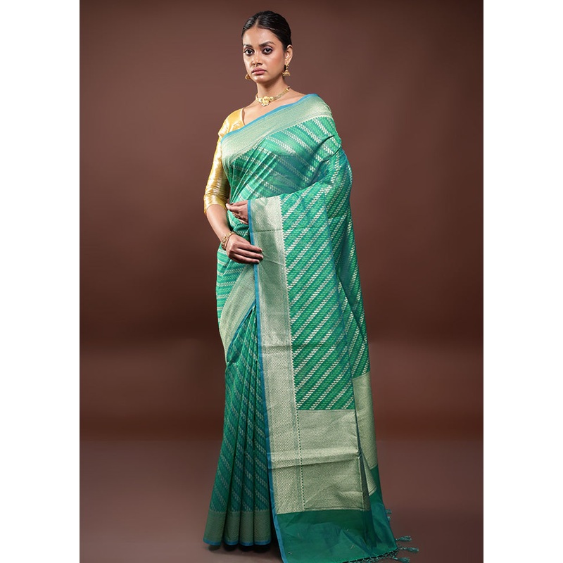 Green Kora Silk Saree With Blouse Piece - JD986598044