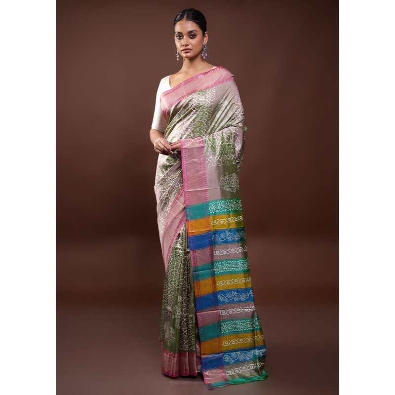 Green Pure Bishnupuri Silk Saree Without Blouse Piece - JD986598036