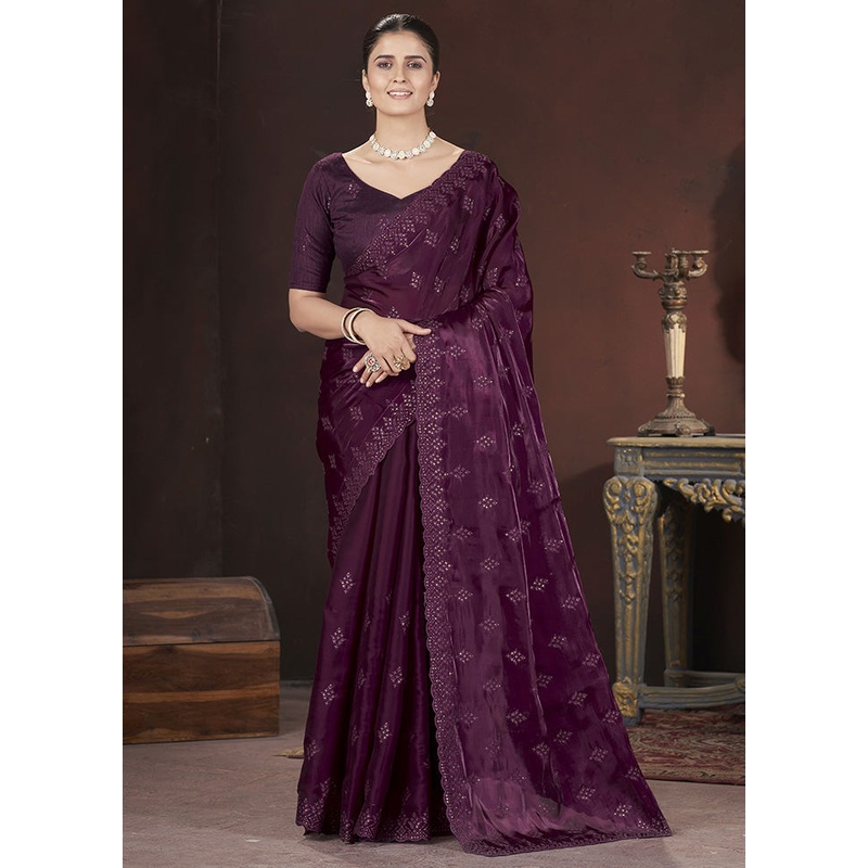 Magenta Spun Silk Saree With Blouse Piece - JD986597976