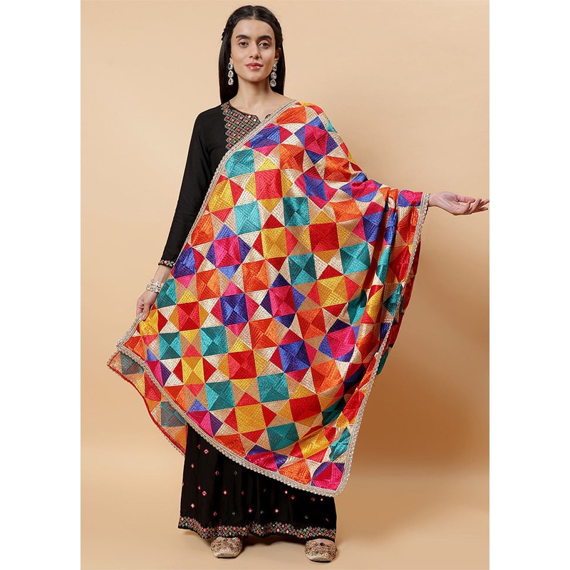 Multicolor Chinon Embroidered Work Dupatta - JD986598092
