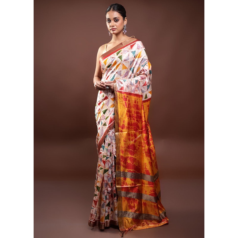 Multicolor Handloom Tussar Pure Silk Saree With Blouse Piece - JD986598026