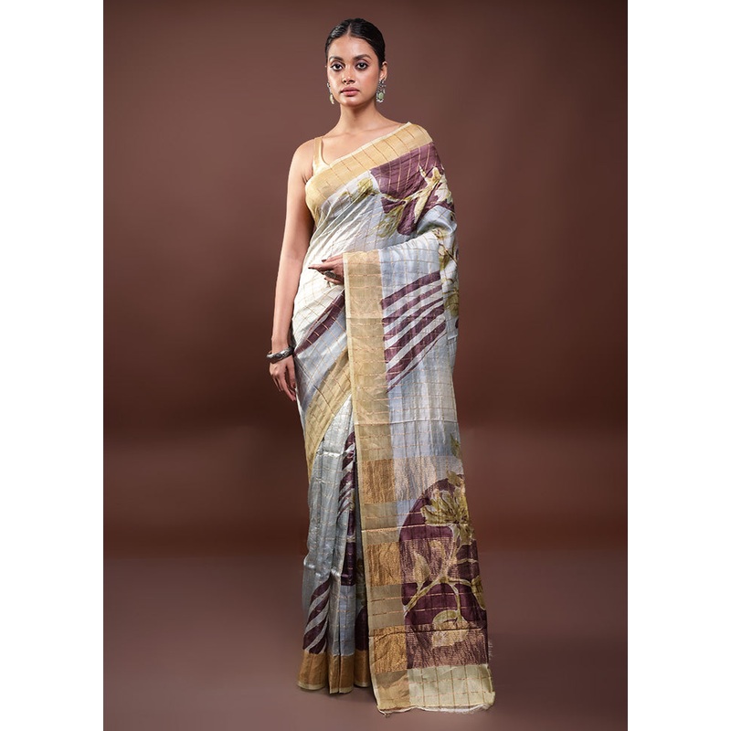 Multicolor Handloom Tussar Pure Silk Saree With Blouse Piece - JD986598028