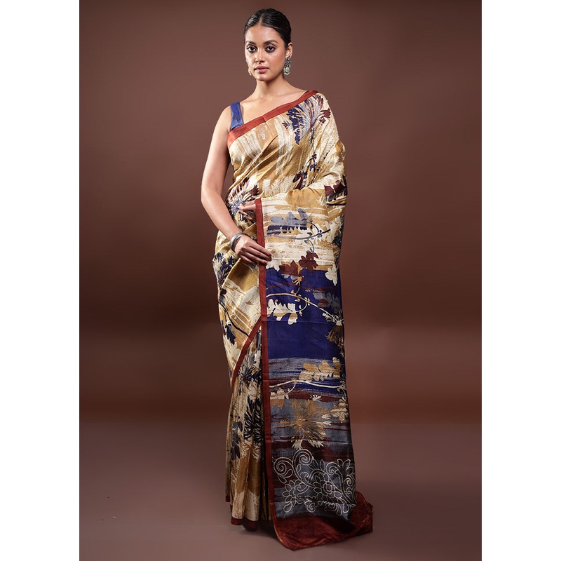 Multicolor Printed Pure Silk Saree Without Blouse Piece - JD986598013