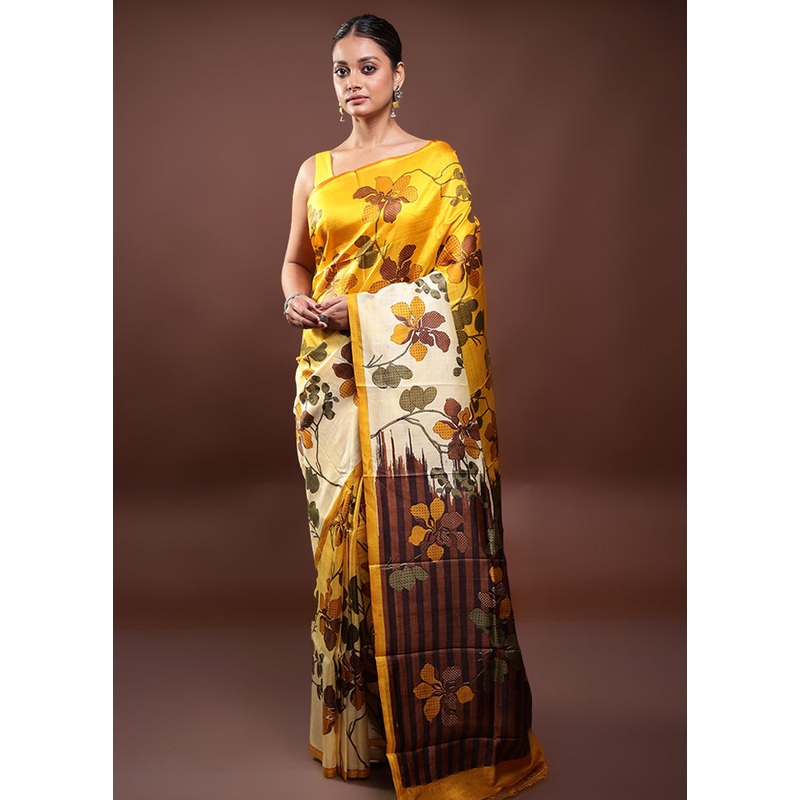 Multicolor Printed Pure Silk Saree Without Blouse Piece - JD986598017