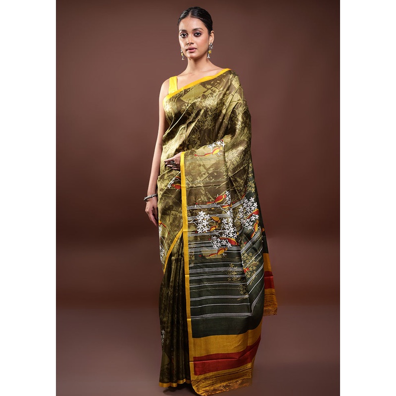 Multicolor Printed Pure Silk Saree Without Blouse Piece - JD986598018
