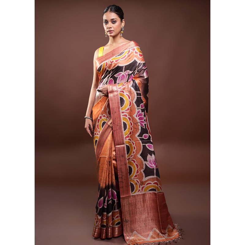 Multicolor Printed Pure Silk Saree Without Blouse Piece - JD986598021