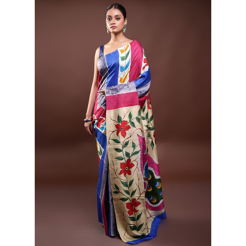 Multicolor Printed Pure Silk Saree Without Blouse Piece - JD986598023