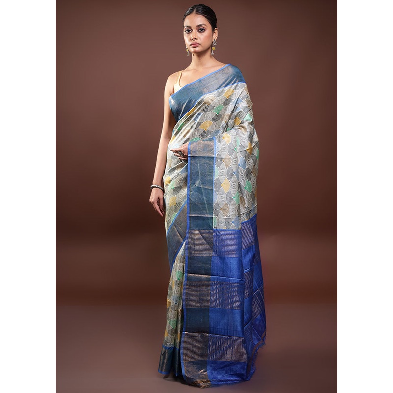 Multicolor Tussar Silk Saree With Blouse Piece - JD986598010