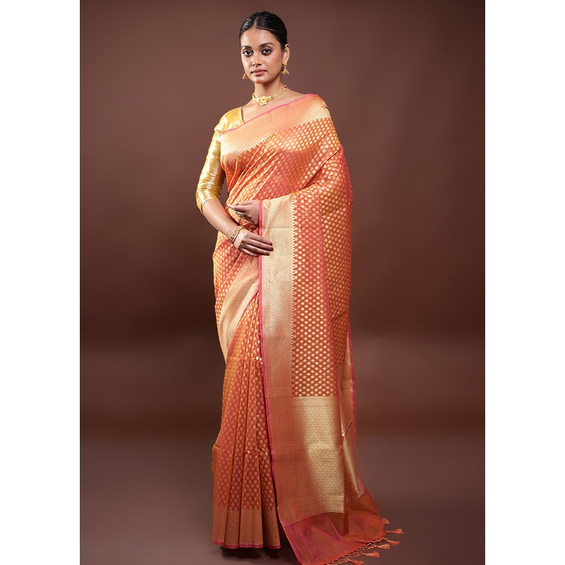 Orange Kora Silk Saree With Blouse Piece - JD986598009