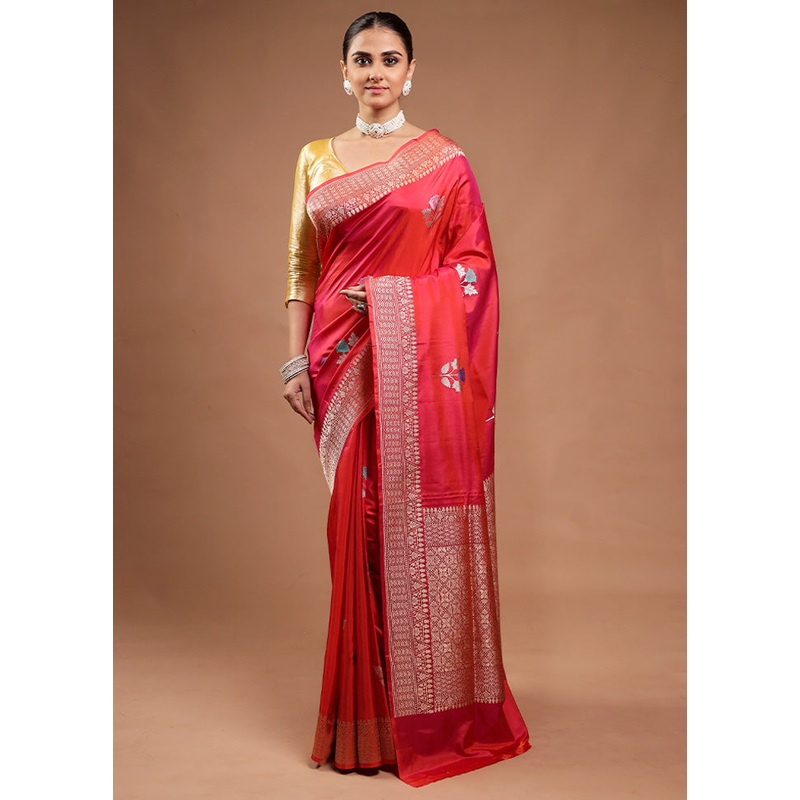 Pink Handloom Katan Pure Silk Saree With Blouse Piece - JD986598146