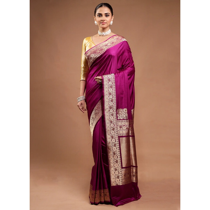 Pink Handloom Katan Pure Silk Saree With Blouse Piece - JD986598147