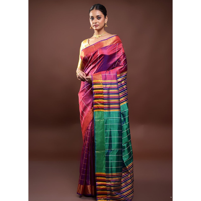 Pink Kalakshetra Kanjivaram Silk Saree With Blouse Piece - JD986598005
