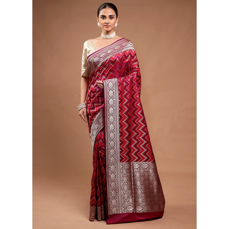 Pink Katan Silk Saree With Blouse Piece - JD986598145