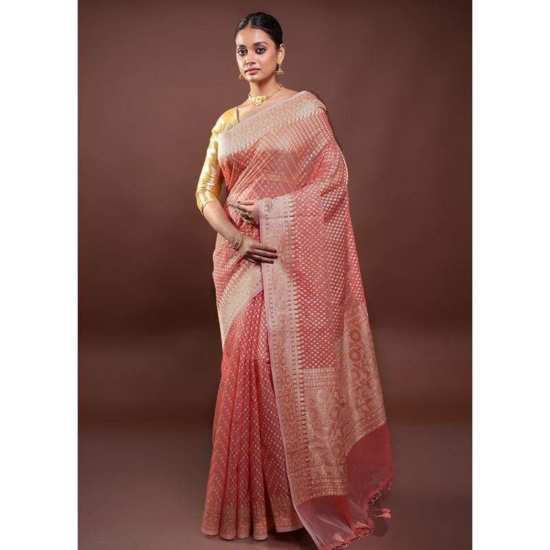 Pink Kora Silk Saree With Blouse Piece - JD986598003