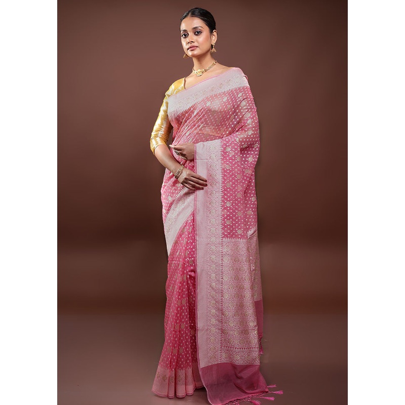 Pink Kora Silk Saree With Blouse Piece - JD986598004
