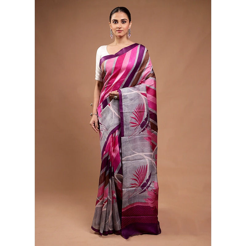 Pink Printed Pure Silk Saree Without Blouse Piece - JD986598137