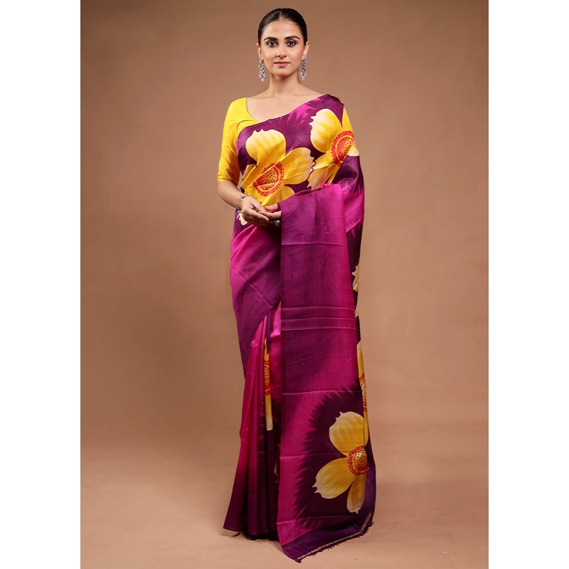 Pink Printed Pure Silk Saree Without Blouse Piece - JD986598141