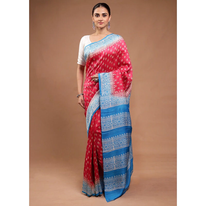 Pink Printed Pure Silk Saree Without Blouse Piece - JD986598142