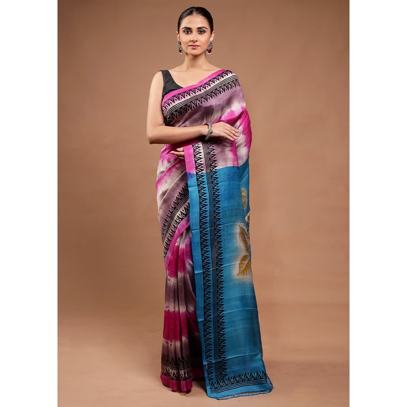 Pink Printed Pure Silk Saree Without Blouse Piece - JD986598144