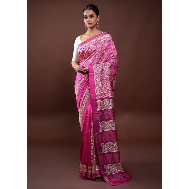 Pink Pure Bishnupuri Silk Saree Without Blouse Piece - JD986598000