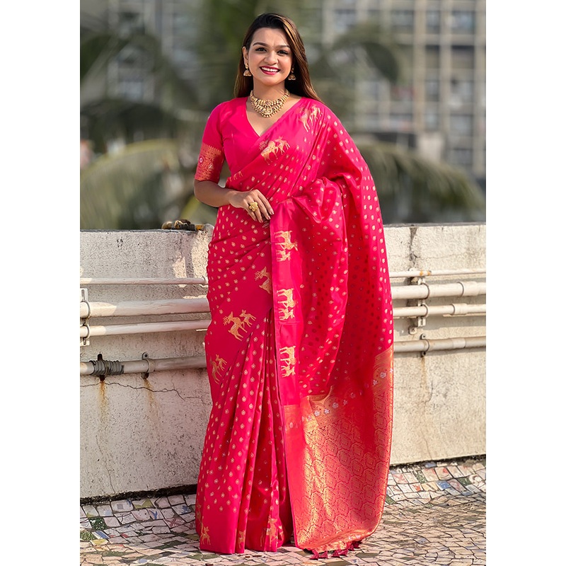 Pink Spun Silk Saree With Blouse Piece - JD986597972
