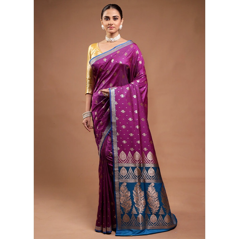 Purple Banarasi Silk Saree With Blouse Piece - JD986598134