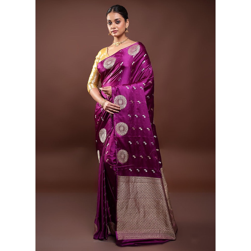 Purple Dupion Silk Saree With Blouse Piece - JD986597998