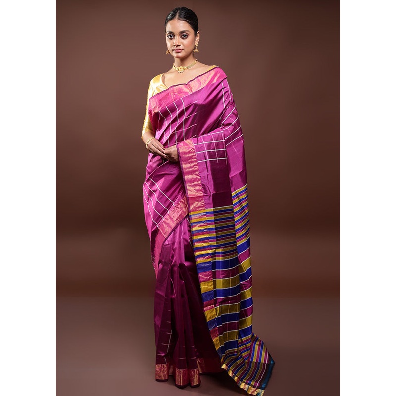 Purple Kalakshetra Kanjivaram Silk Saree With Blouse Piece - JD986597995