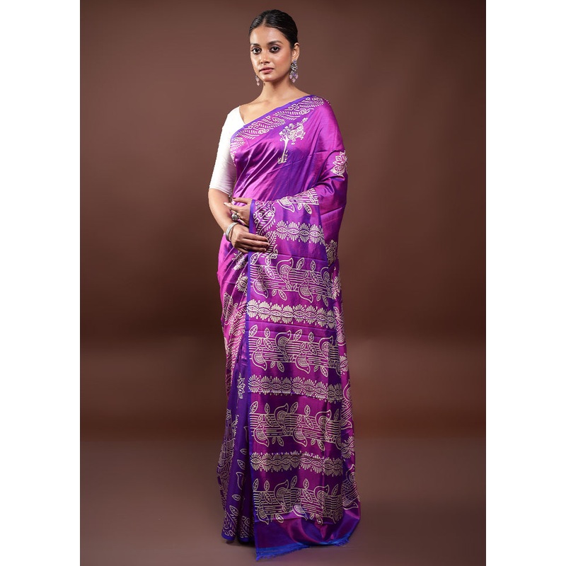 Purple Pure Bishnupuri Silk Saree Without Blouse Piece - JD986597994