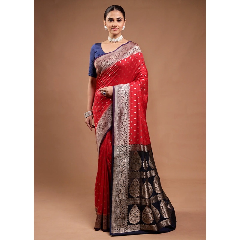 Red Katan Silk Saree With Blouse Piece - JD986598127