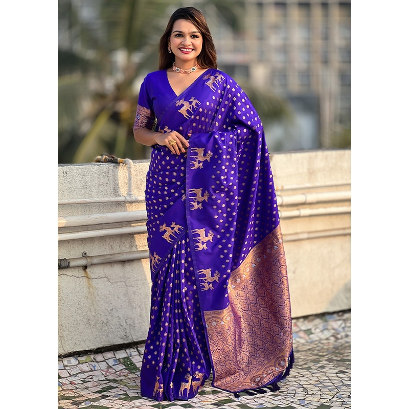 Voilet Spun Silk Saree With Blouse Piece - JD986597965