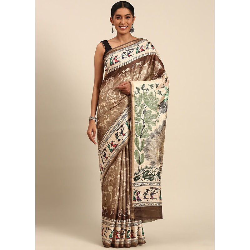 Brown Cotton Saree With Blouse Piece - JD986597925