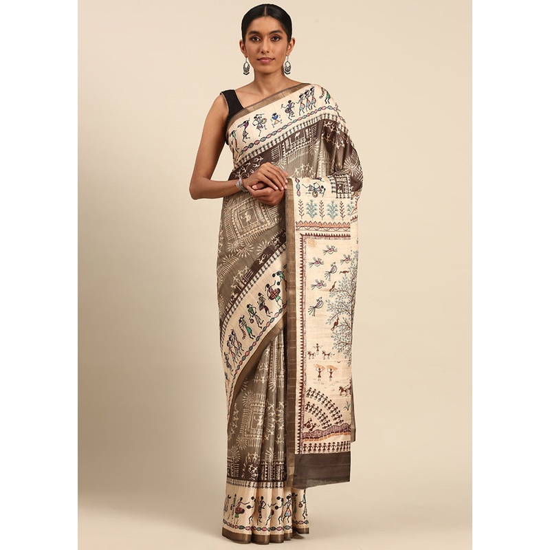 Brown Cotton Saree With Blouse Piece - JD986597926