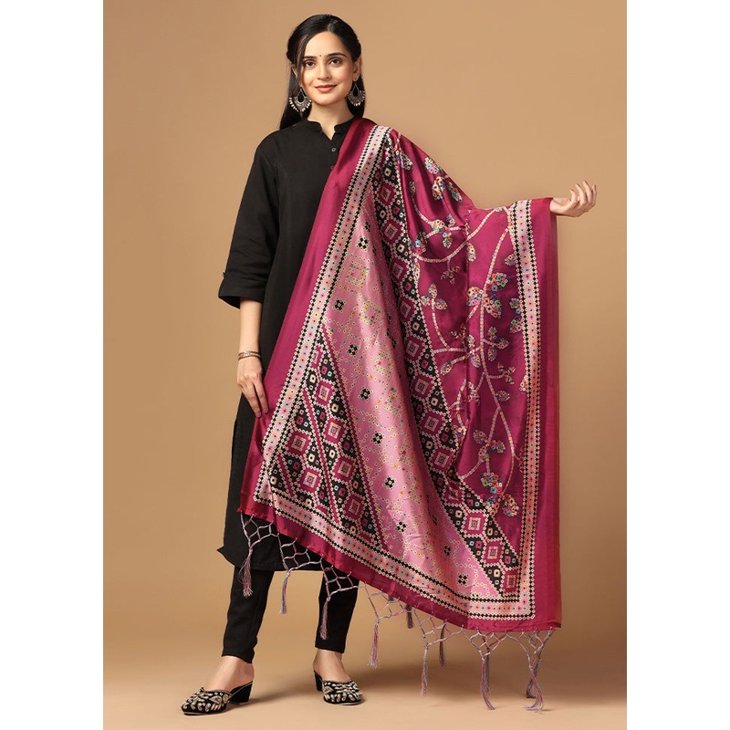 Burgundy Art Silk Dupatta - JD986597946