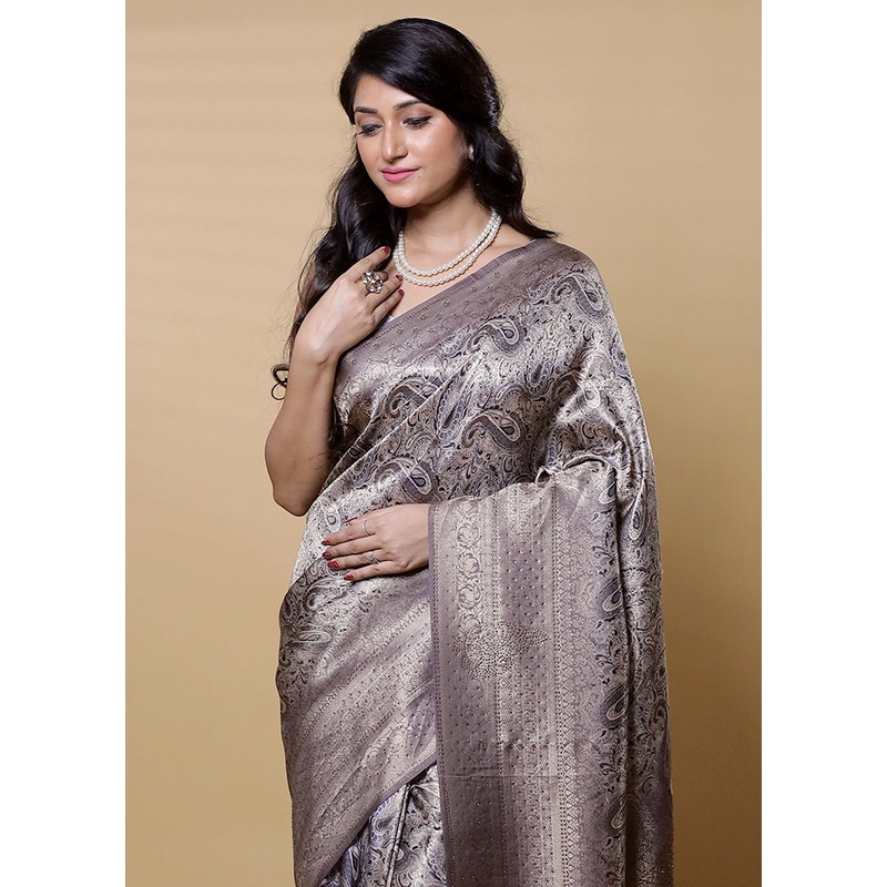 Cream Dupion Silk Saree With Blouse Piece - JD986597908