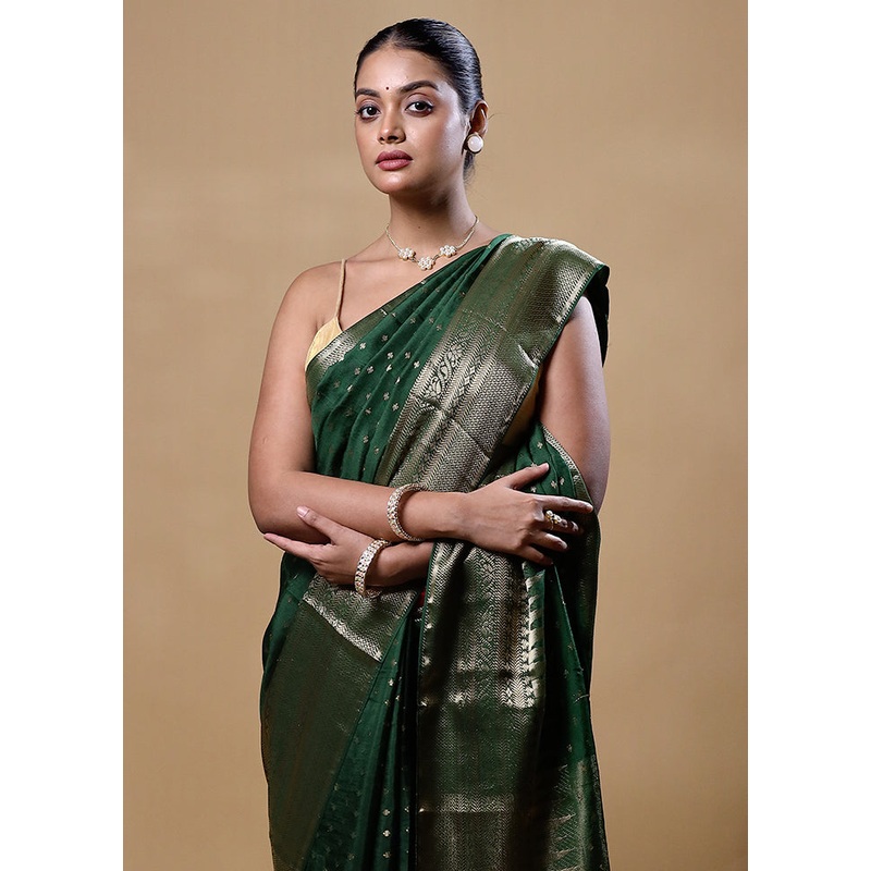 Green Dupion Silk Saree With Blouse Piece - JD986597910