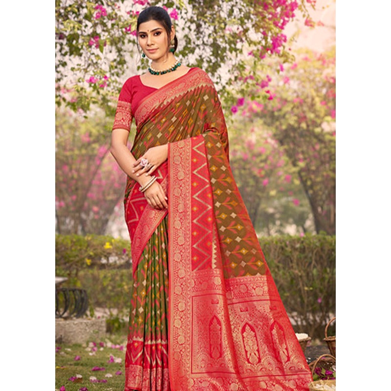 Green Spun Silk Saree With Blouse Piece - JD986597896
