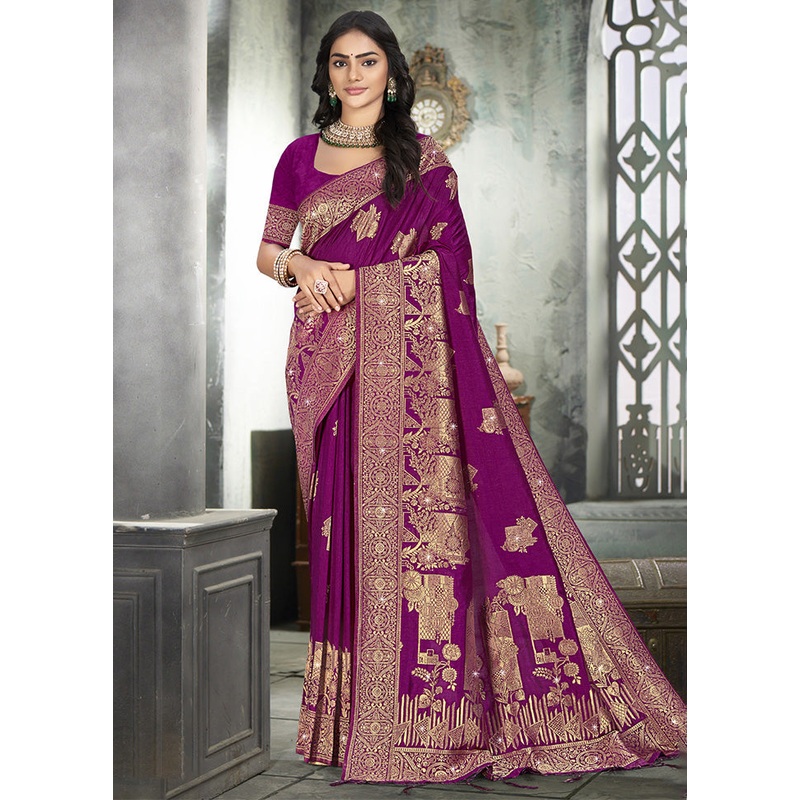 Green Spun Silk Saree With Blouse Piece - JD986597897