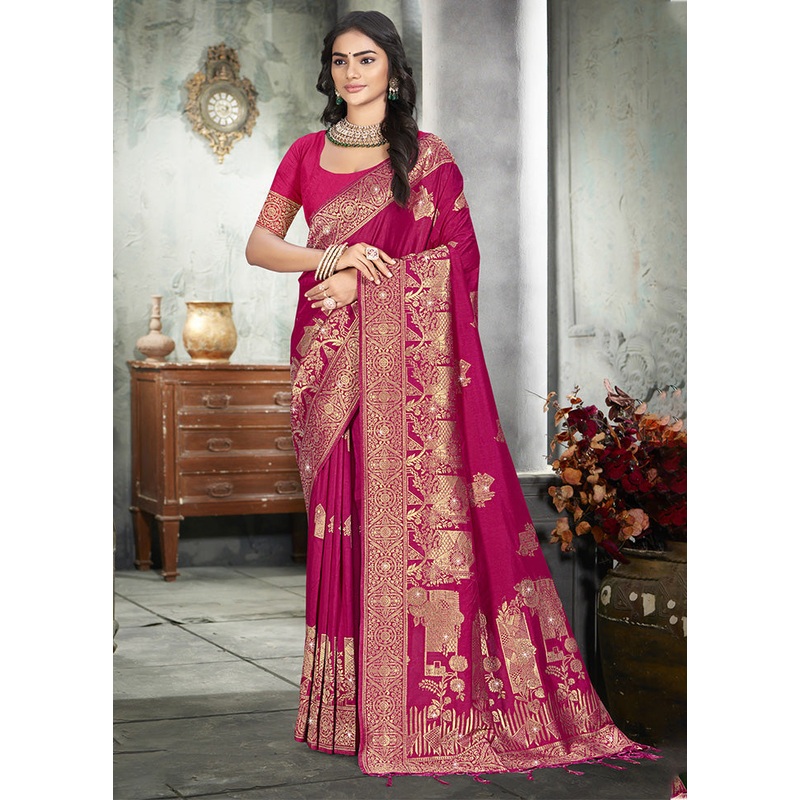Green Spun Silk Saree With Blouse Piece - JD986597898