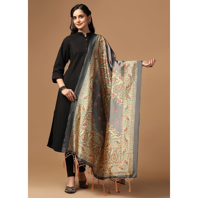 Grey Art Silk Dupatta - JD986597942