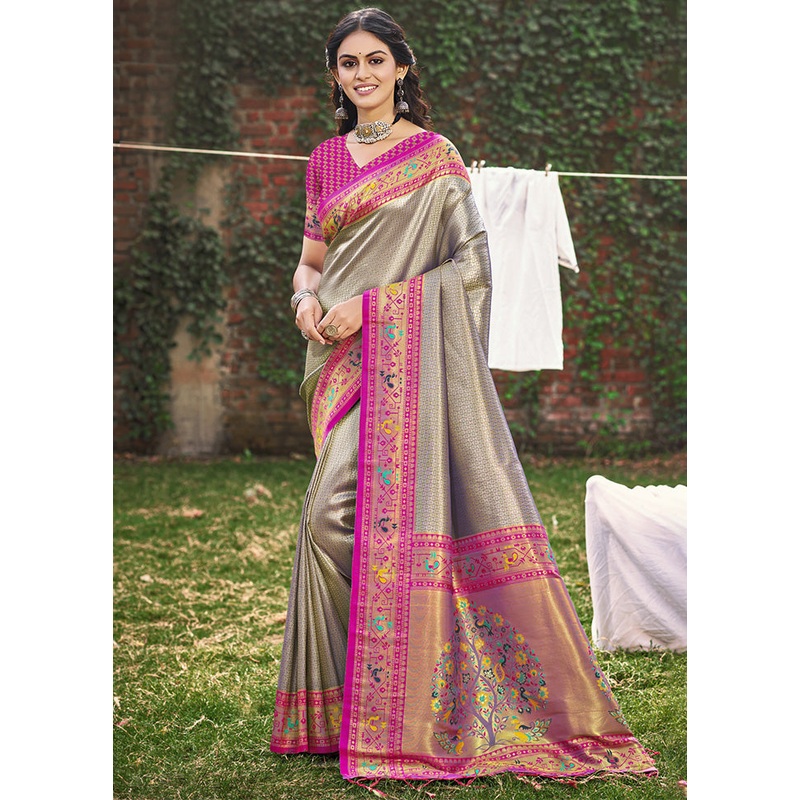 Grey Spun Silk Saree With Blouse Piece - JD986597887