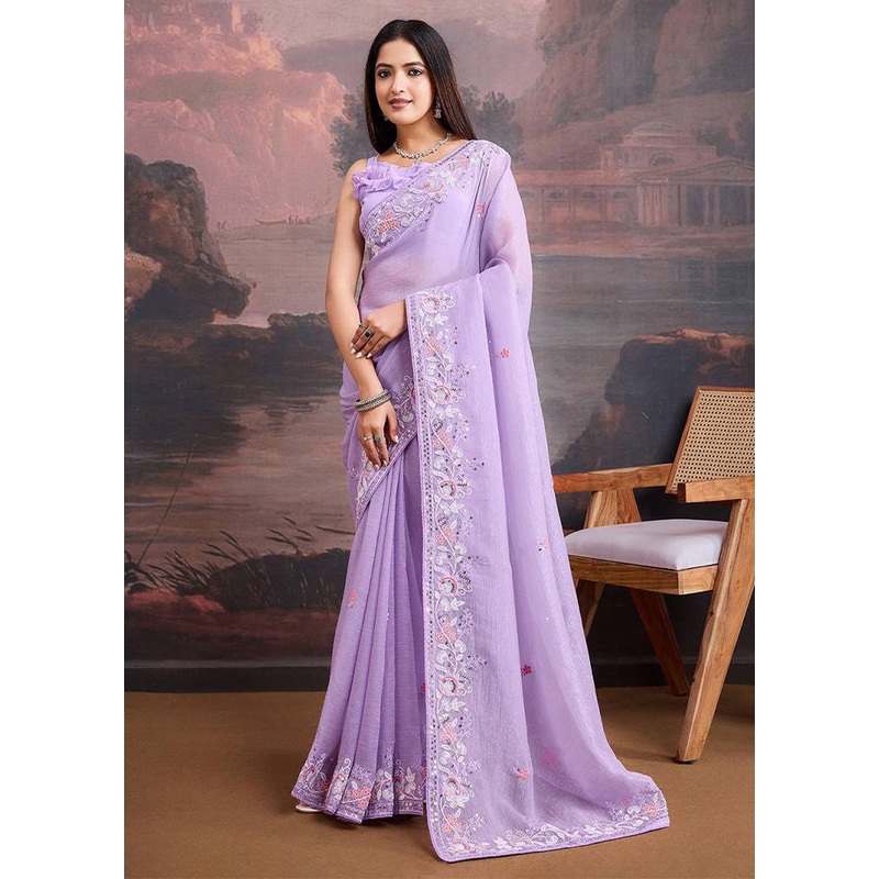 Lavender Organza Saree With Blouse Piece - JD986597835